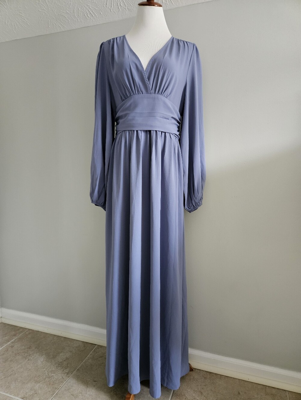 SHEIN | Dusty Blue V-Neck Long Sleeve Maxi Dress